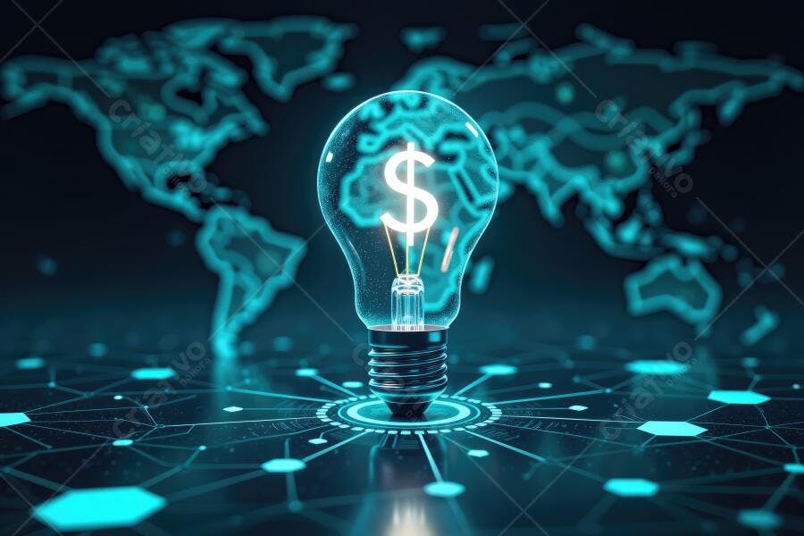 Lâmpada Ideia Dólar Mapa Mundi Tecnologia Digital