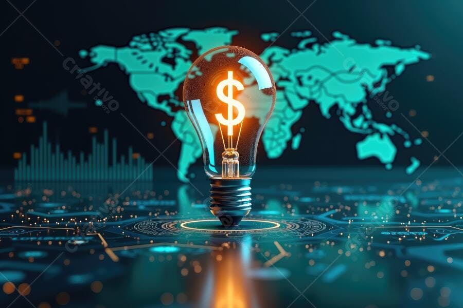 Foto Lâmpada Ideia Dinheiro Mapa Mundi Tecnologia