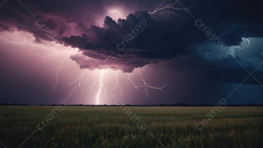 Foto Raio Tempestade Campo Aberto Céu Nublado Noturno