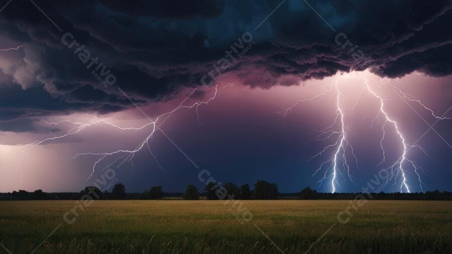 Foto Raios Tempestade Céu Escuro Campo Aberto Noturno