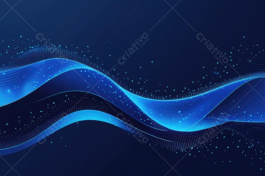 Fundo Abstrato Ondas Azuis Digitais com Pontos de Luz