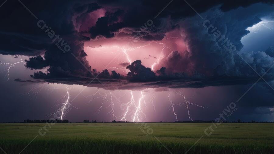 Foto Raios e Tempestade Campo Aberto Céu Escuro