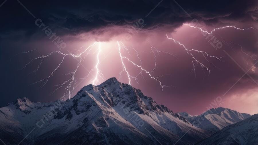 Foto Montanhas Nevadas Tempestade Raios Céu Roxeado