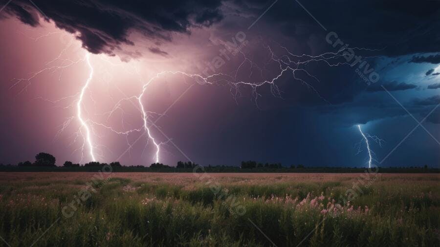 Foto Raios e Tempestade Campo Aberto Noite Escura