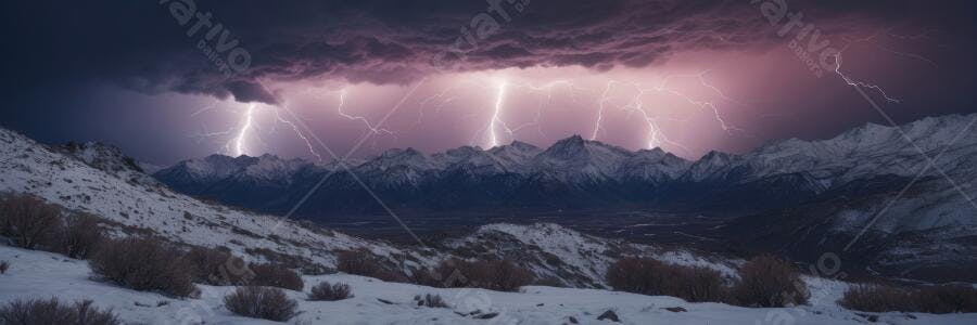 Foto Montanhas Nevadas Tempestade Raios Céu Escuro