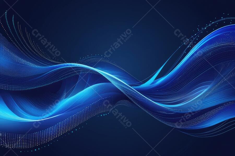 Fundo Abstrato Ondas Azuis Digitais com Partículas Brilhantes