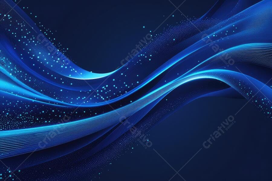 Fundo Abstrato Azul Ondas Brilhantes Partículas Digitais