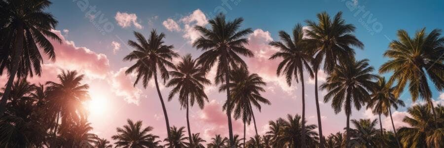 Foto Coqueiros Silhueta Pôr do Sol Céu Rosa e Azul