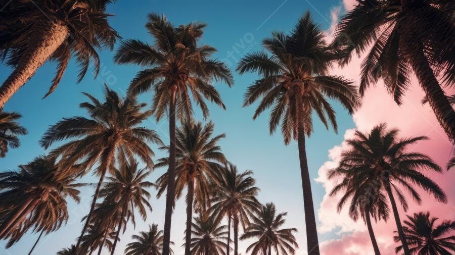 Foto Coqueiros Céu Azul Rosa Pôr do Sol Tropical Verão