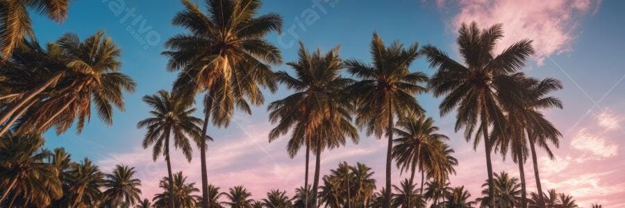 Foto Coqueiros Céu Azul Rosa Entardecer Tropical
