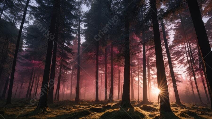Foto Floresta Pinheiros Amanhecer Luz Dourada Natureza