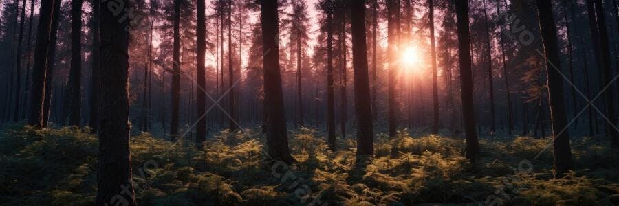 Foto Floresta Pinheiros Amanhecer Sol Dourado Natureza
