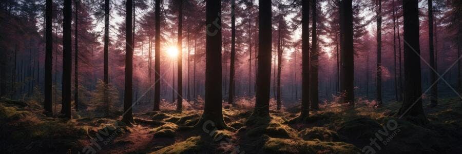 Foto Floresta Pinheiros Sol Nascente Luz Dourada Outono