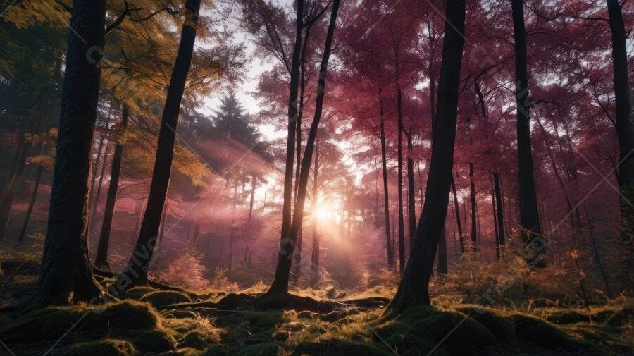 Foto Floresta Outono Raios de Sol Árvores Coloridas