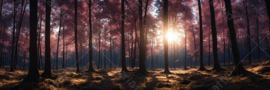 Foto Floresta Árvores Rosa Pôr do Sol Místico Outono