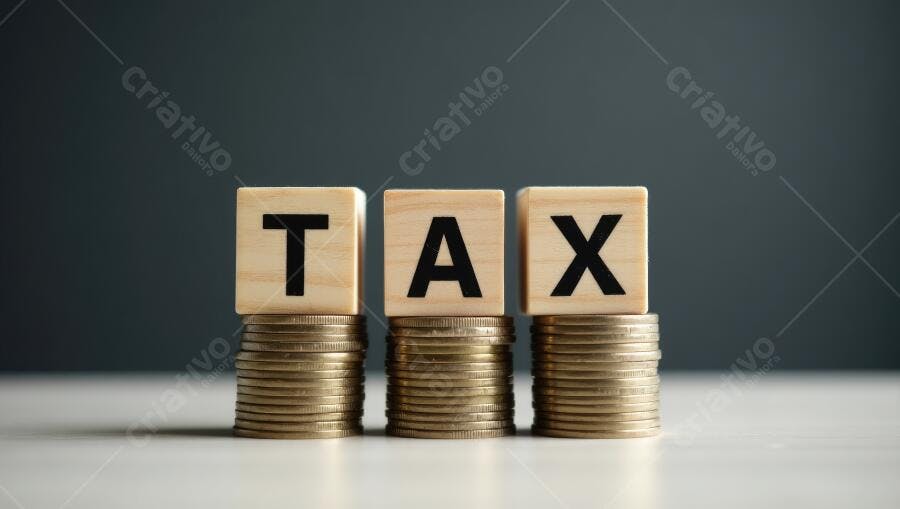 Foto Cubos de Madeira TAX sobre Pilhas de Moedas Finanças