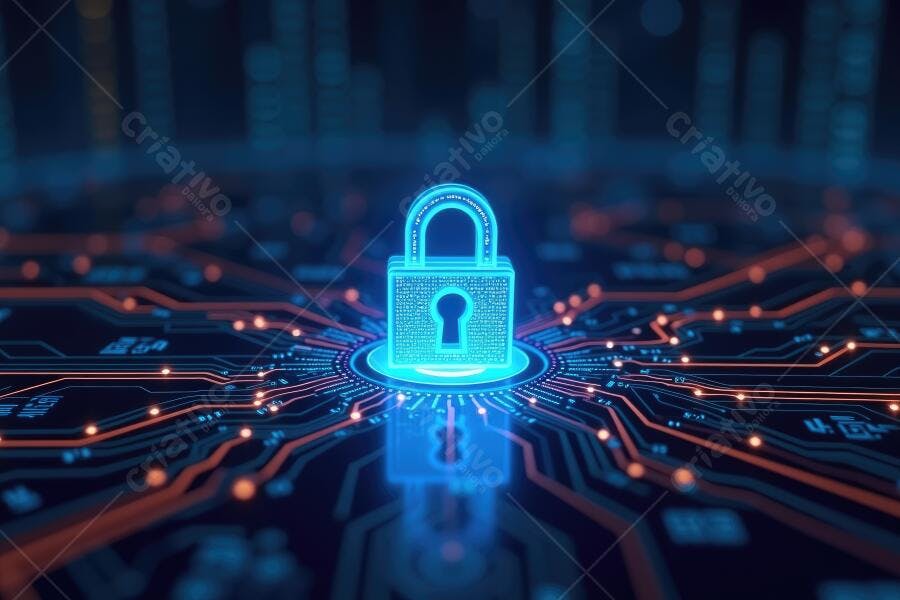 Foto Cadeado Digital Cibersegurança Proteção de Dados Tecnologia