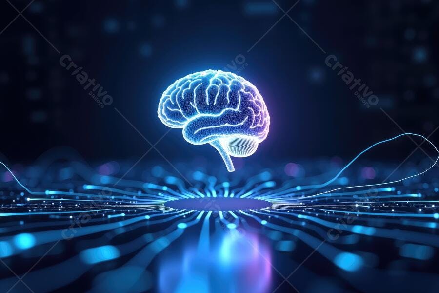 Cérebro Neon Digital Inteligência Artificial Tecnologia