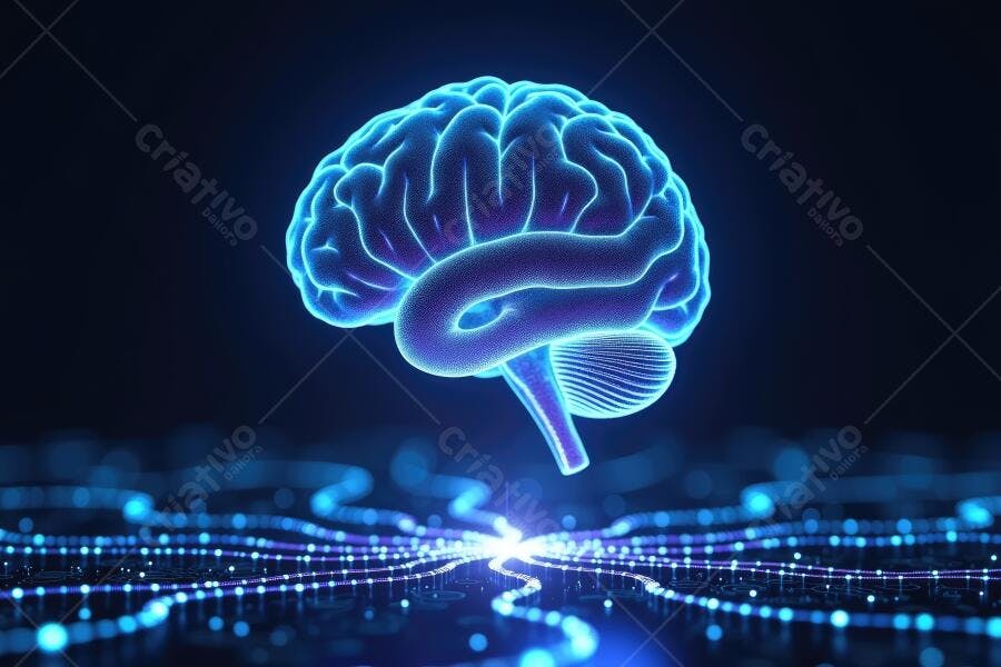 Cérebro Humano Digital Iluminado Fundo Escuro Tecnologia