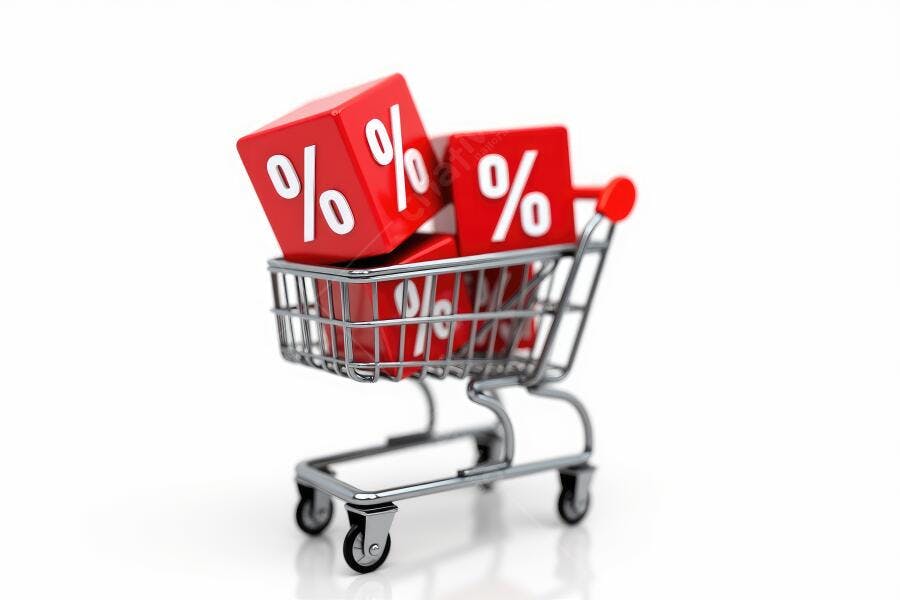 Foto Carrinho de Compras Miniatura Cubos de Porcentagem Vermelhos