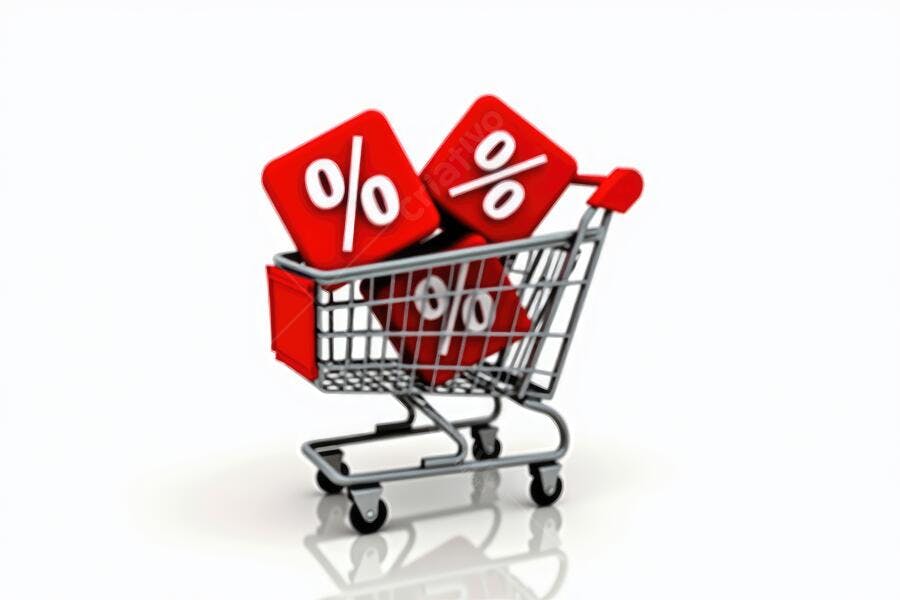 Foto Carrinho de Compras com Símbolos de Porcentagem Desconto