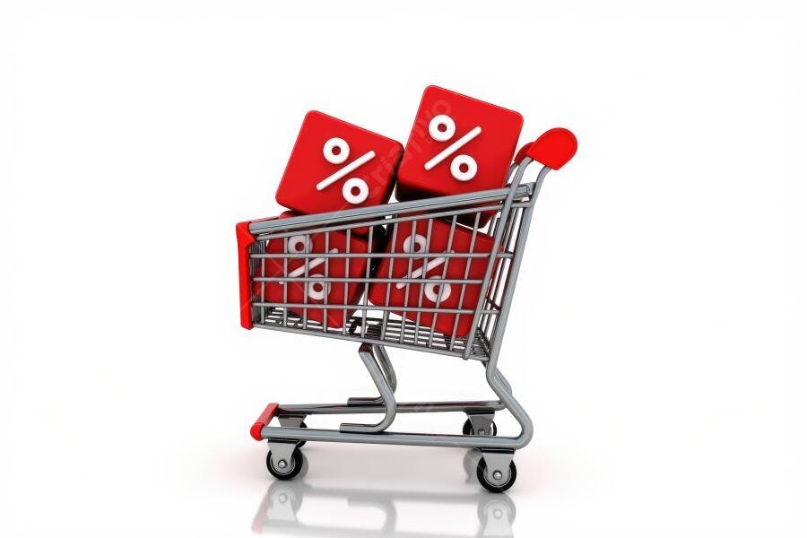 Foto Carrinho de Compras com Cubos de Porcentagem Desconto