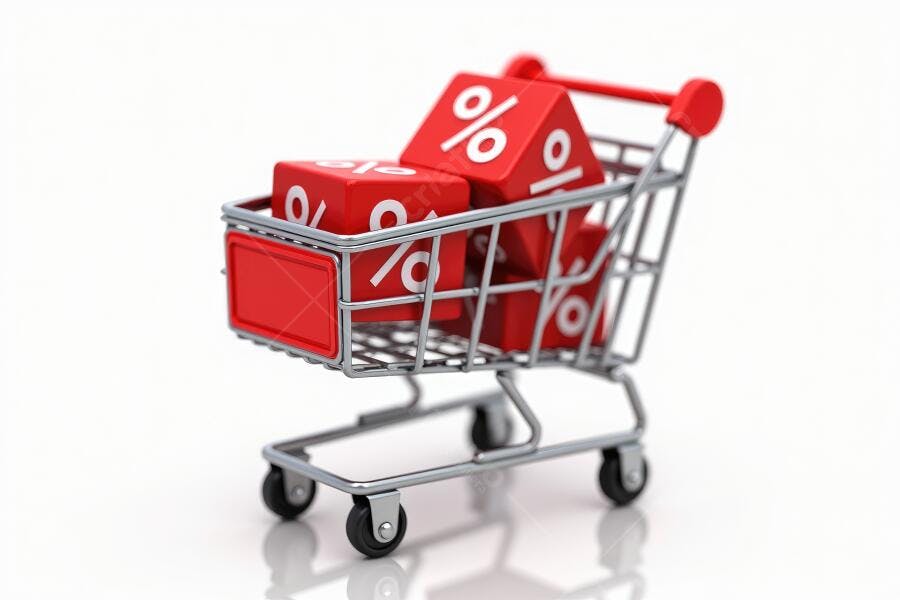 Foto Carrinho de Compras com Cubos de Desconto Porcentagem