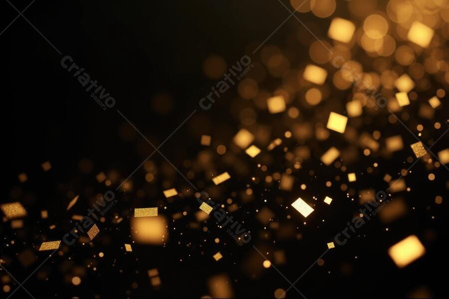 Foto Confetes Dourados Brilhantes Fundo Preto Bokeh