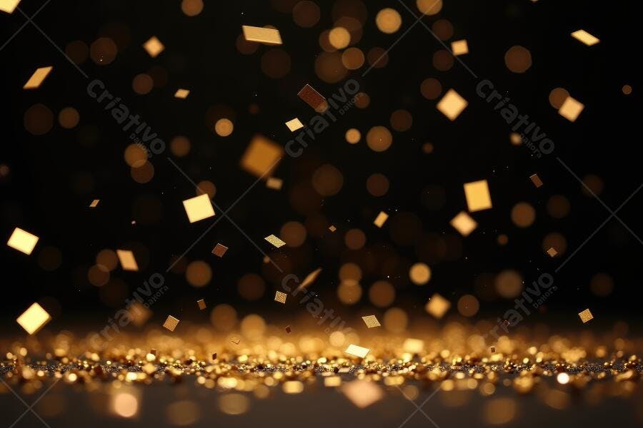 Foto Confetes Dourados Brilhantes Fundo Preto Celebração