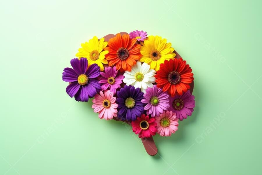 Foto Cérebro de Flores Coloridas Criatividade Saúde Mental
