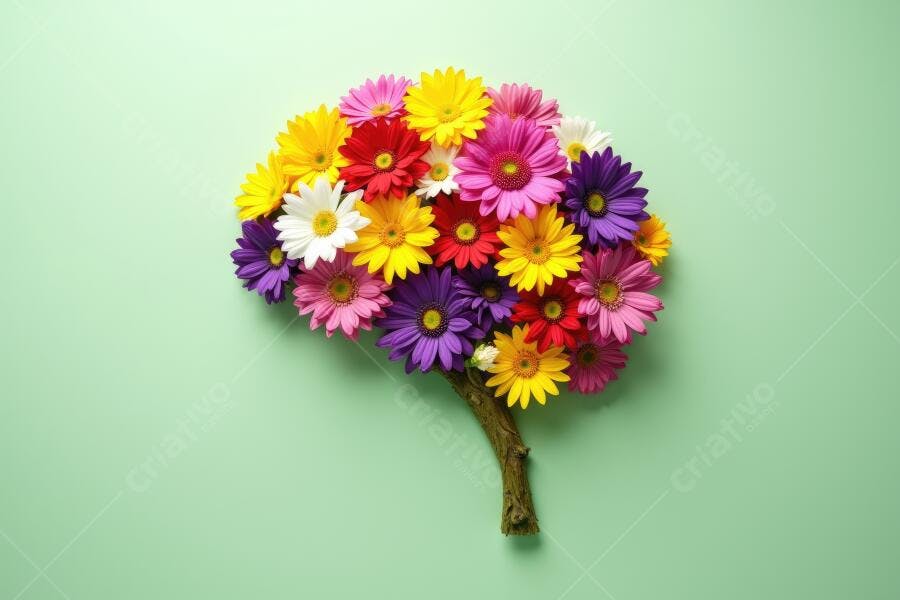 Foto Cérebro de Flores Coloridas Criatividade Saúde Mental