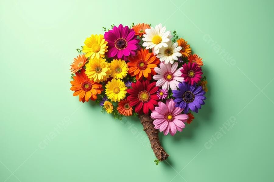 Foto Cérebro de Flores Coloridas Saúde Mental Criatividade