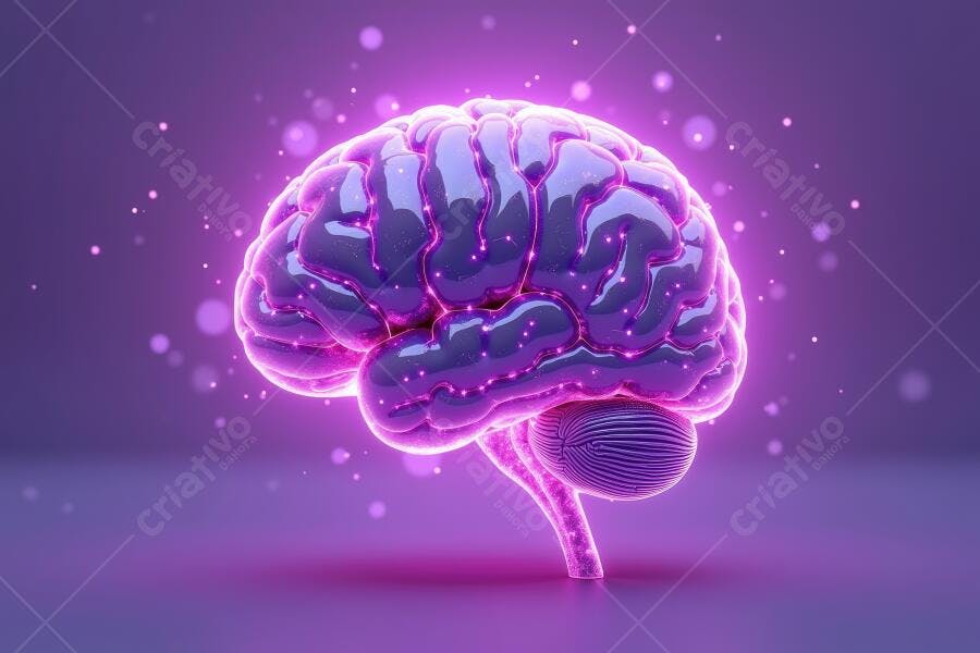Foto Cérebro Humano Brilhante Neon Roxo Tecnologia IA