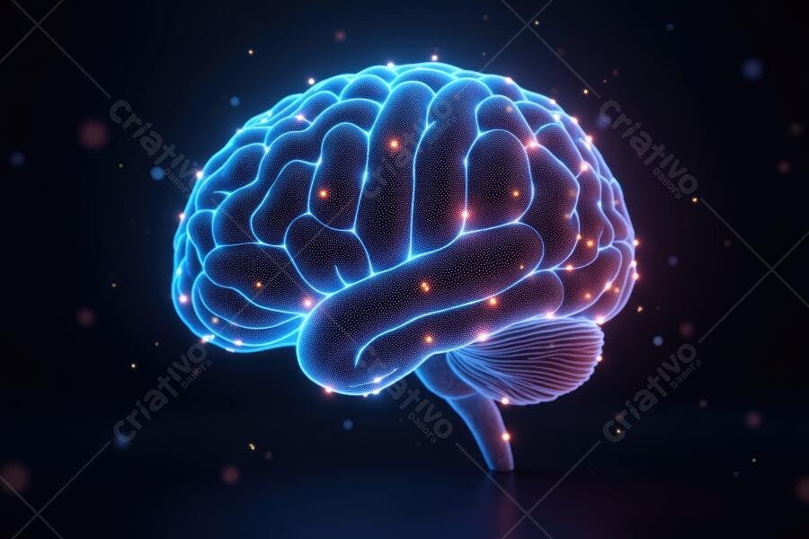 Foto Cérebro Humano Neon Brilhante Inteligência Artificial