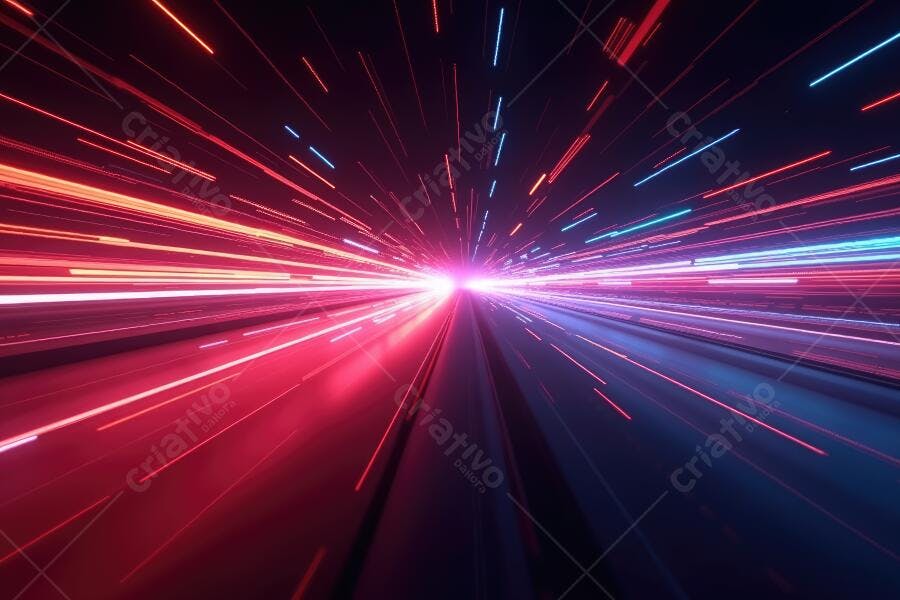 Foto Abstrata Linhas de Luz Neon Velocidade Túnel Digital