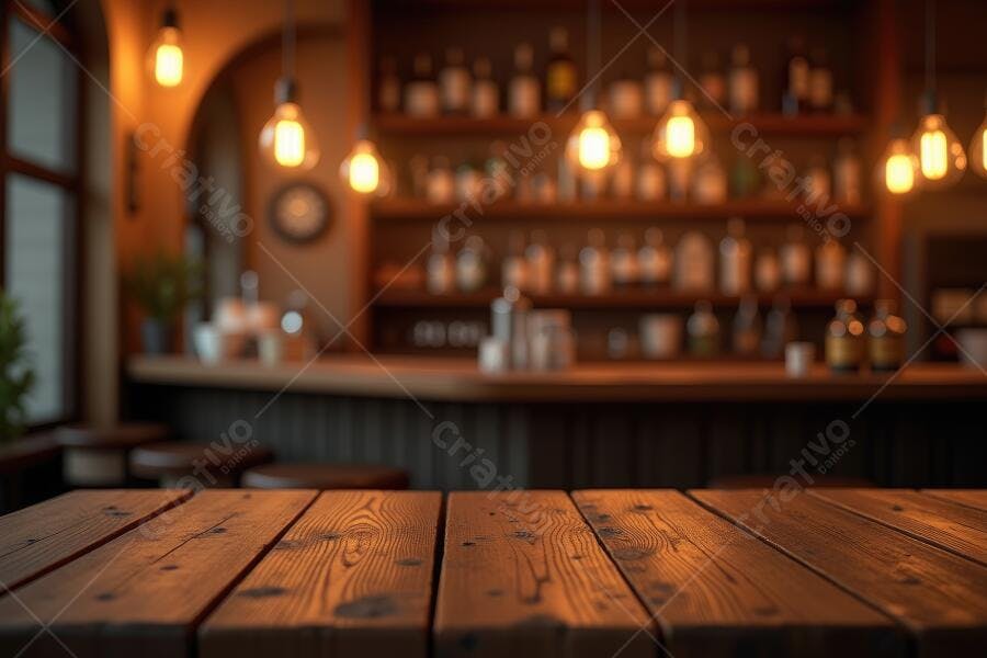 Foto Mesa de Madeira Vazia Bar Restaurante Fundo Borrado