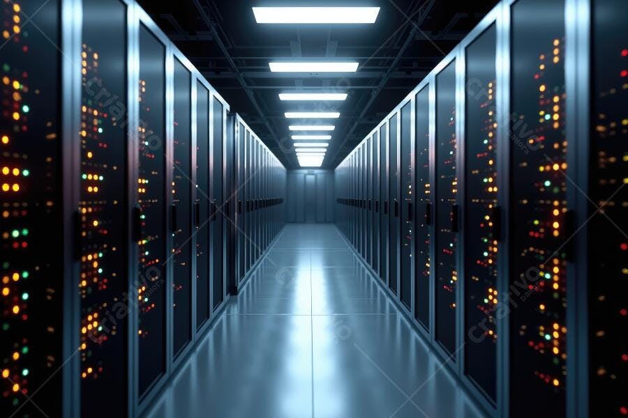 Foto Corredor Servidores Data Center Iluminação Fria