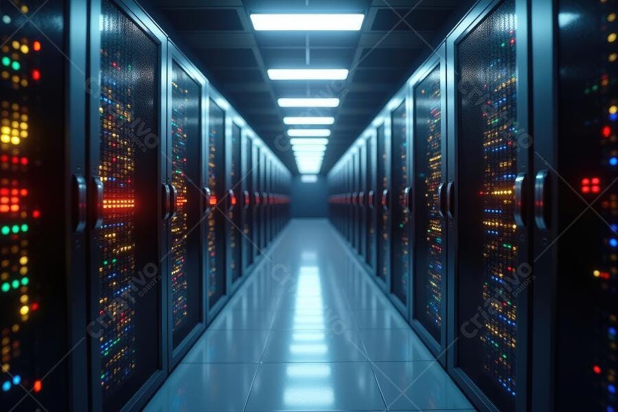 Foto Corredor Servidores Data Center Iluminado Tecnologia