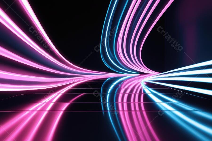 Foto Abstrata Linhas de Luz Neon Rosa e Azul Fundo Escuro