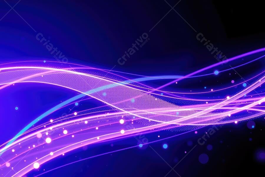 Foto Abstrata Ondas de Luz Neon Roxo e Azul Fundo Escuro