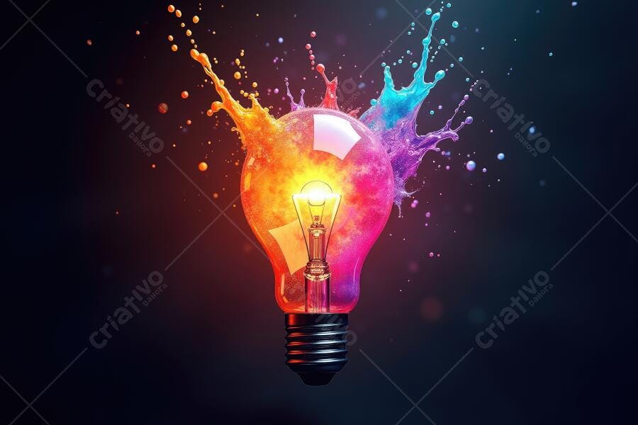 Foto Lâmpada Colorida Explodindo Ideia Criativa Fundo Escuro