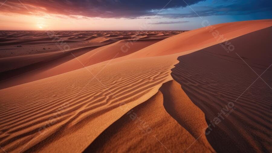 Foto Dunas Deserto Saara Pôr do Sol Céu Laranja Azul