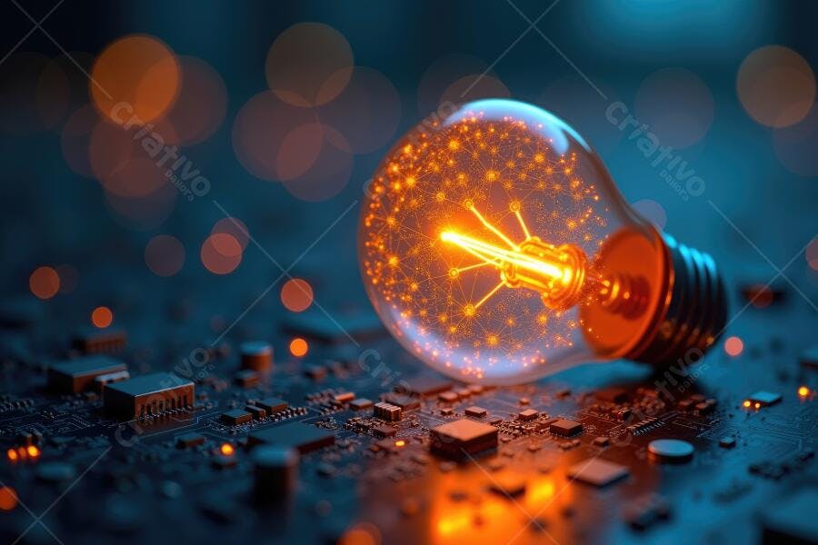 Foto Lâmpada Acesa Placa de Circuito Tecnologia Inovação