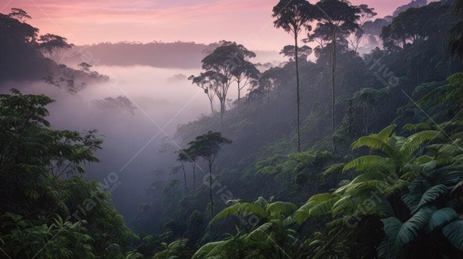 Foto Floresta Tropical Neblina Amanhecer Amazônia Natureza