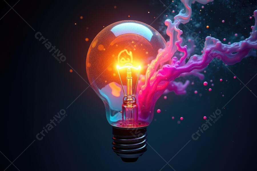 Foto Lâmpada Acesa Ideia Criativa Fumaça Colorida Abstrata