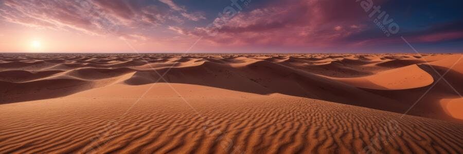 Foto Deserto Dunas Pôr do Sol Céu Rosa Laranja Panorâmica