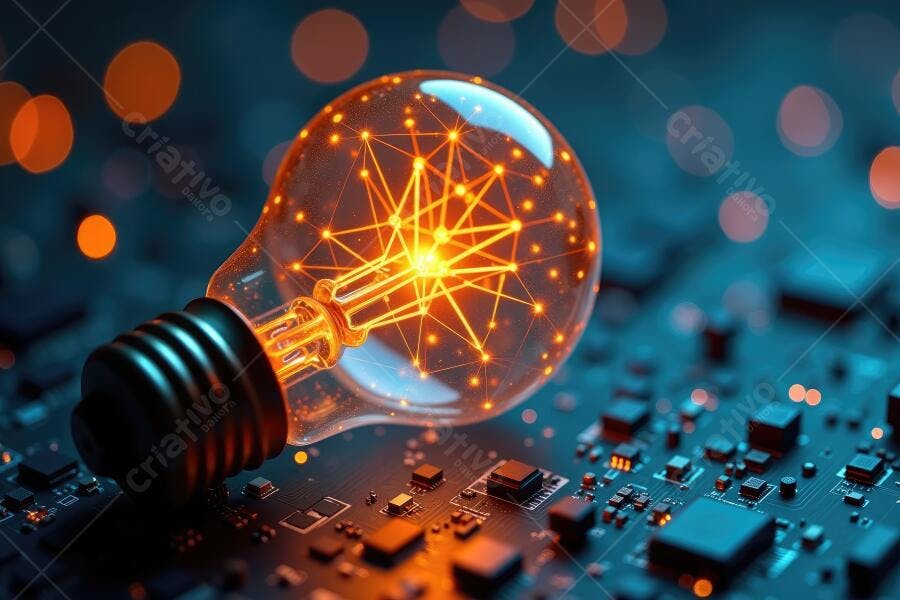 Lâmpada Ideia Brilhante Placa de Circuito Tecnologia Digital