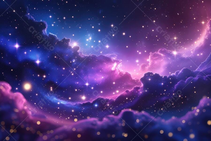 Céu Noturno Estrelado Nuvens Roxas Azuis Galáxia Abstrata