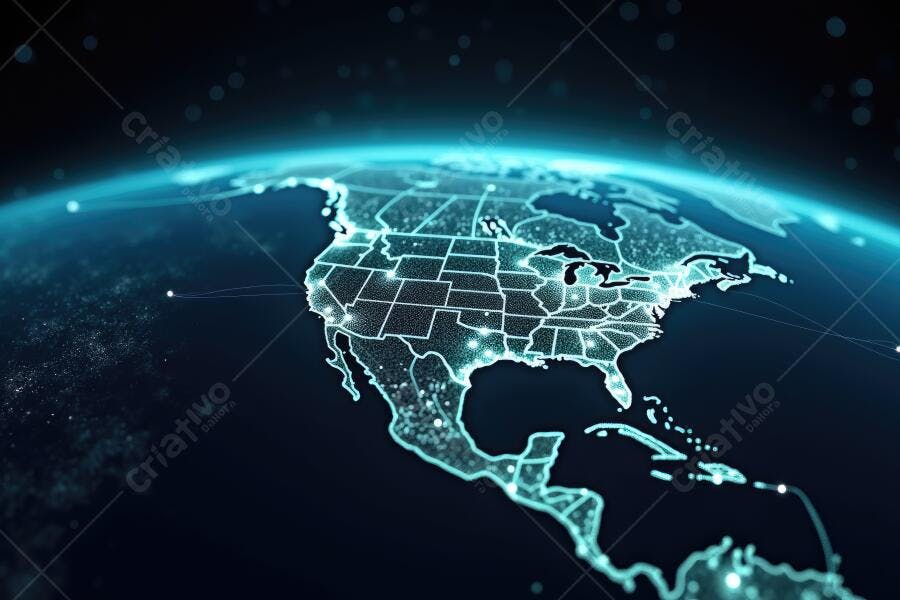 Foto Mapa América do Norte Digital Iluminado Tecnologia Global