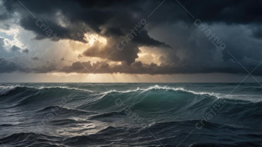Foto Oceano Tempestuoso Ondas Fortes Céu Nublado Escuro